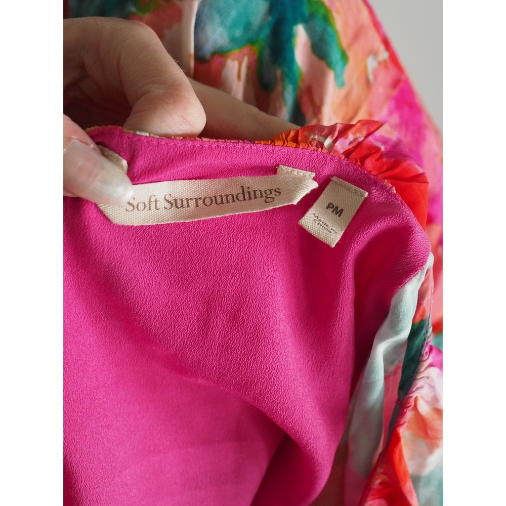 Soft Surroundings Watercolor Floral Pink Maxi Dress Boho PM Long Sleeve V-Neck - Picture 3 of 13